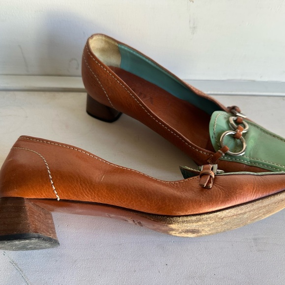 Prada Women's Tan and Green Chain Loafers - Picture 2 of 4